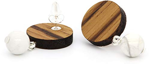 NaturSchatulle Holzschmuck Holzohrringe Naturstein-Perle Farben 925 Sterling Silber Ohrstecker I Ohrringe Holz Damen Ohrschmuck