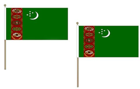 AZ FLAG STOCKFLAGGE Turkmenistan 45x30cm mit holzmast - 10 stück TURKMENISCHE STOCKFAHNE 30 x 45 cm - flaggen