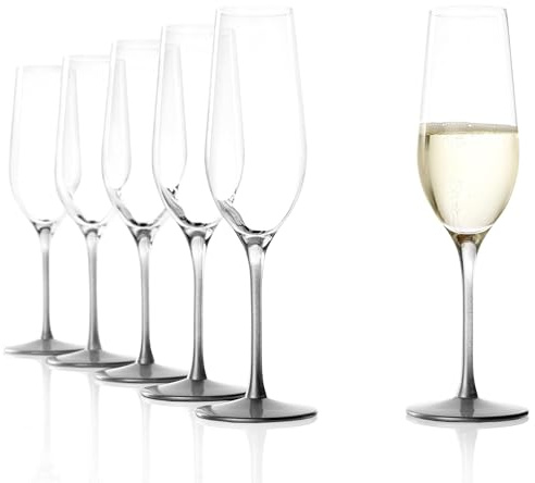 Stölzle Lausitz Weißweingläser Silber Event 6er-Set 360 ml – Weingläser für schwere Weißweine & mittelschwere Rotweine – Edle Weißweinkelche mit silberfarbenem Fuß & Stiel – Spülmaschinen- & stoßfest