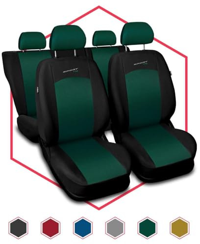 Saferide 3er Set Autositzbezüge PKW universal | Auto Sitzbezüge Polyester Grün für Airbag geeignet | für Vordersitze und Rückbank | 1+1 Autositze vorne und 1 Sitzbank hinten teilbar 2 Reißverschlüsse