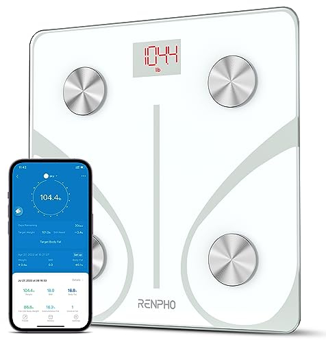 RENPHO Body Fat Scale Bluetooth, Digital Body Weight Bathroom Scales Weighing Scale with Smart BMI Scale, Body Composition Monitors with Smartphone App, White