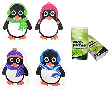 10X 4er Set Taschenwärmer Pinguin -tolles Handwärmer, Taschenheizkissen + 2X Öko-Purex Taschentücher (10X 4er Pack)