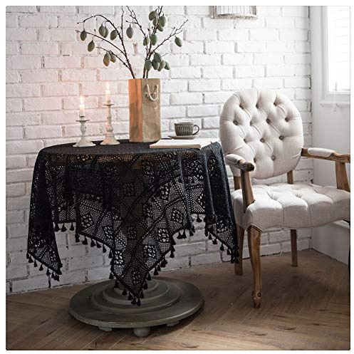 SimidunEUR Vintage Handgefertigte Tischdecke Häkel-Baumwolltischdecke, floral, Spitze-Deckchen, für Hochzeit, Dekoration,Schwarz,60 * 60 cm