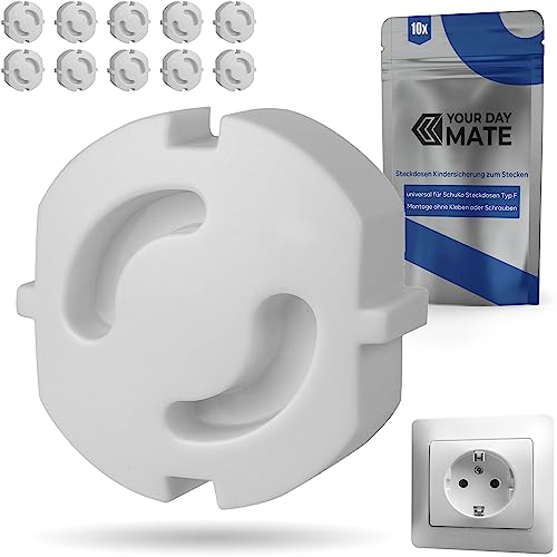 Protector Enchufes Sin Pegar, 10 Piezas, Blanco, Para Bebés y Niños, Apto Para SchuKo Tipo F, Kit Seguridad Bebe, Cubre Enchufes