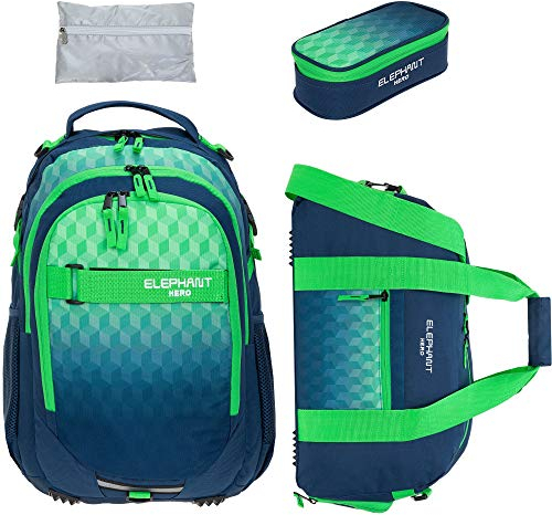 4 Teile Set Rucksack Jungen Schulrucksack Elephant Signature 12770 Cyber Camo Blau rsmr (Cube (Green Blue))