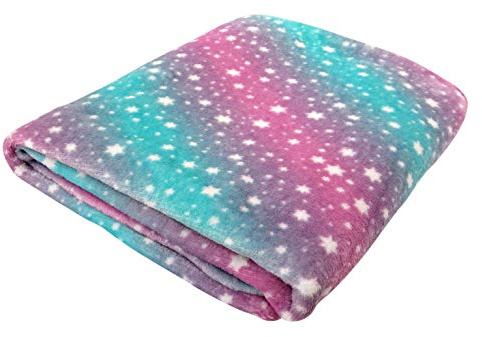 Live It Style It Fleece-Decken für Mädchen, weicher, flauschiger Überwurf für Kinder, Einhorn-Geschenke für Frauen, gemütliche Decke, Stühle, Sofa (rosa grüne Sterne)