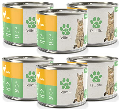 Fellicita Premium Nassfutter für Katzen, Huhn pur, 6 x 200g | 6er Pack, Monoprotein, hochwertiges Katzennassfutter, getreidefrei, leckere Pastete, Alleinfuttermittel