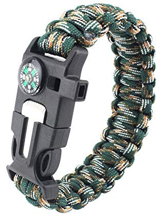 YzoTek Bracelet de Survie Camo Paracord - Bracelet Sport Décontracté 5 en 1 avec Plusieurs Outils d'urgence Boussole, Silex, Grattoir, Sifflet pour La Chasse et La Pêche en Milieu Sauvage