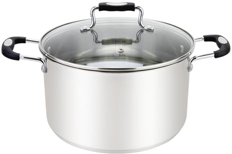 Millvado Stock Pot, 4 Quart Stainless Steel, StockPot With Clear Glass Lid, Steam Hole, Permanent Measurement Markings, Gas, Electric and Induction Compatible Boiling Pot