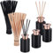 JIZZU 4Pcs Black Reed Diffuser Bottles Empty with 100 Dry Vine Diffuser Reeds Sticks (Black & Beige), 100ml Empty Diffuser Bottle for DIY Replacement Reed Diffuser