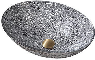 LWX Badezimmer-Aufsatzwaschbecken, Ovales Glaswaschbecken-Set, Für Zuhause, Hotel, Restaurant,Silver 1 Accessories