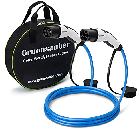 Gruensauber Type 2 to Type 2 EV charging cable, 10M, 32 Amp 3 Phase, 22kw Mode 3 EV Charging Cable with Carry Case