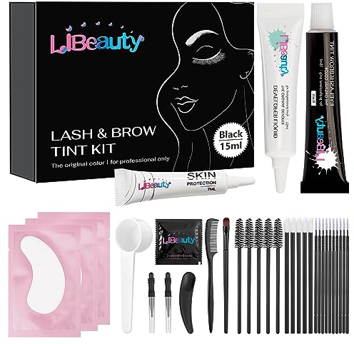 Libeauty Wimpern färben set, 15 ml schwarzes Augenbrauen-Tönungsset, Wimperntönung mit komplettem Werkzeug, Salon-Ergebnis hält 4 Wochen