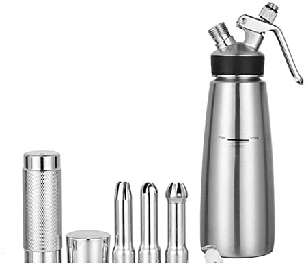 RONGJJ Dispensador de Crema batido Profesional de Acero Inoxidable, creador de Aluminio/Whipper con 3 boquillas de decoración, Cargador N2O (no Incluido) (500 ml), B