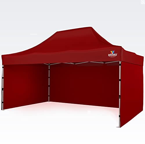 BRIMO pavillon 3x4 wasserdicht stabil 100% Wasserdicht mit 3 Seitenteilen - 5 Jahre Garantie (3x4,5 m, Rot)