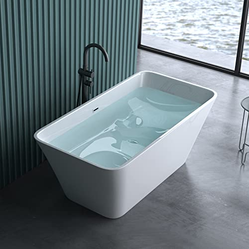 doporro Freistehende Design-Badewanne eckig Vicenza529OA 150x75x58cm inkl. Ablaufgarnitur und Überlauf aus Acryl in Weiß und DIN-Anschlüssen