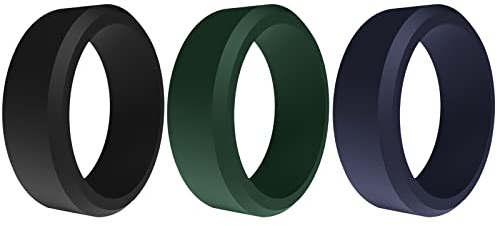 JewelryWe Smycken 3 st vigselringar i silikon för män, 8 mm män gummi bröllopsband gummiband sport ringar flexibla silikonringar presenter 3 olika färger storlek 57 till 70