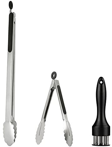 UPTALY 1 pinza per barbecue extra lunga da 45 cm, 1 mini pinza per insalata in acciaio inossidabile da 20 cm, 1 batticarne con punte perforanti, pinza per alimenti di grandi dimensioni