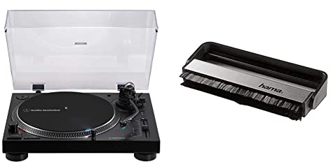 Audio-Technica AT-LP120xBTUSB Direktangetriebener Plattenspieler (Bluetooth & USB) & Hama Carbon-Faserbürste für Langspielplatten (antistatisch Schallplatten reinigen, Vinylbürste), schwarz/Silber
