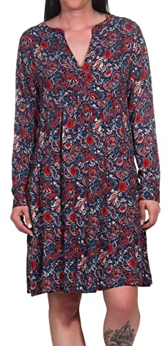Sublevel Damen Langarm Viskose Kleid Tunika LSL-440 Midi-Kleid mit Paisley-Muster Middle Blue/Design 01 S