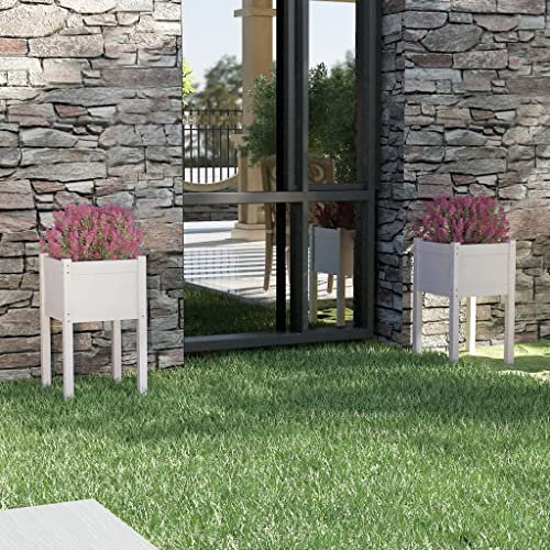 WIFESE JardinièRes D'ExtéRieur 2 Pcs Blanc 40x40x70 Cm Bois De Pin Jardinieres Exterieur Jardiniere Bois JardinièRe sur Pieds Potager Bacs ã Fleurs JardinièRe Rectangulaire Haute