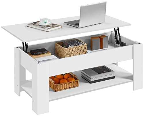 Yaheetech Mesa Centro Elevable con Estante Mesa Café con Revistero