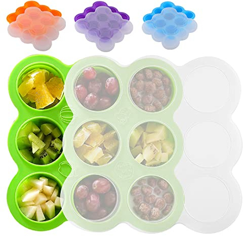 PIQIUQIU Silikon Aufbewahrung Behälter, Silikon Formen mit Deckel für Eiswürfel, Bonbons und Schokolade (grün 9 x 75ml)