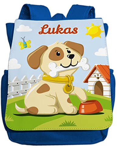 minimutz Kindergartenrucksack Jungen Mädchen mit Name | Personalisierter Rucksack Hund mit Knochen für Kinder | Kleiner Freizeitrucksack Kinderrucksack Kita Kindergarten 2-5 Jahre (dunkelblau)