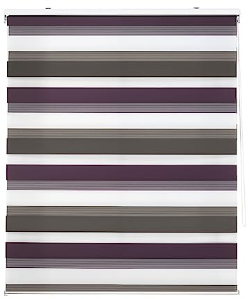 Decorblind | Estor Enrollable Doble Capa Noche y Día - Instalación Pared o Techo, Medida 140x180 (Ancho x Largo), Tela 137x175 - Tricolor Marrón-Violeta-Blanco Para Ventana