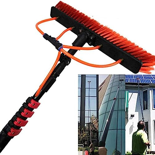 Wash Spazzolone Kit Spazzola Vetri,Spazzola Pannelli fotovoltaici Pulizia fotovoltaici Kit Viene Fornito Strumento telescopico per Lavaggio spruzzo Acqua prolungata Elevata durezza (18FT/5.4M)