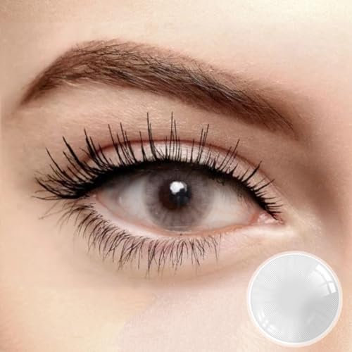 Icy Grey (Queen-Serie) + Behälter | Sehr stark deckende natürliche Grau Kontaktlinsen farbig | farbige Monatslinsen aus Silikon Hydrogel | 1 Paar (2 Stück) | DIA 14.50 | ohne Stärke