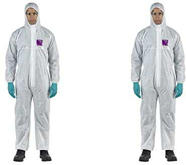 Ansell AlphaTec 1500 Model 138, Disposable Work Overall with Hood, Chemical Protection Type 5/6, Waterproof Coverall Suit, Industrial Safety Workwear, Men Women, White, Size XL (Pack of 2)