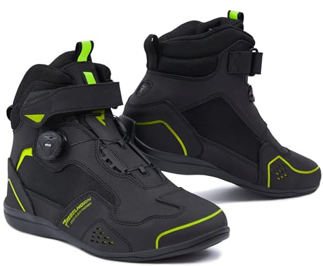 REBELHORN Spark II Motorradstiefel Damen und Herren | PU Leder | ATOP Schnell-Schnürsystem | Knöchelprotektoren | Verstärkte Zehen | Mesh Belüftungspaneele