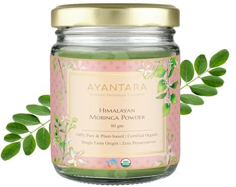 Ayantara Himalaya Moringa Leaf Powder | 100% naturale e puro | Biologico | Senza conservanti | Migliora la digestione e l'immunità |