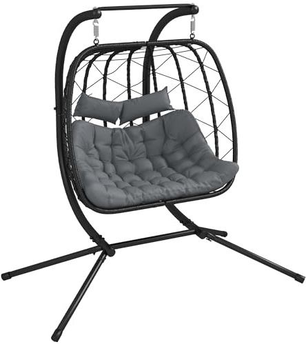 Outsunny Outdoor PE Rattan 2 Seaters Swing Chair Thick Padded Cushion Black