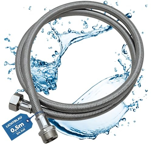 LICHTBLAU manguera de extensión aquastop resistente a doblarse 0,5m 2982 conexión lavadora lavavajillas I Tubo reforzado 3/4 pulgadas recto/recto junta incluida I Tubo de suministro uso universal