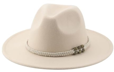 SOYNIA Fedora Trilby Filzhut Hut Hüte Für Damen Fedora Gefilzt Herrenhut Panama Lässig Vintage Western-Cowboy-Kette Breite Krempe
