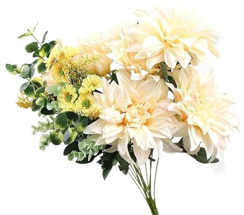 HUFFA Künstliche Blume Dahlie Fotografie Hochzeit Home Dekoration Pfingstrose Blume (Color : Champagne)