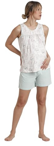Disney Pijama Mujer Verano 100% Algodón - Pijama Manga Corta Maternity Wonder Mum para Mujer – Pantalón Corto con Cinturilla Ajustable – Tejido Suave al Tacto, Aqua Talla M