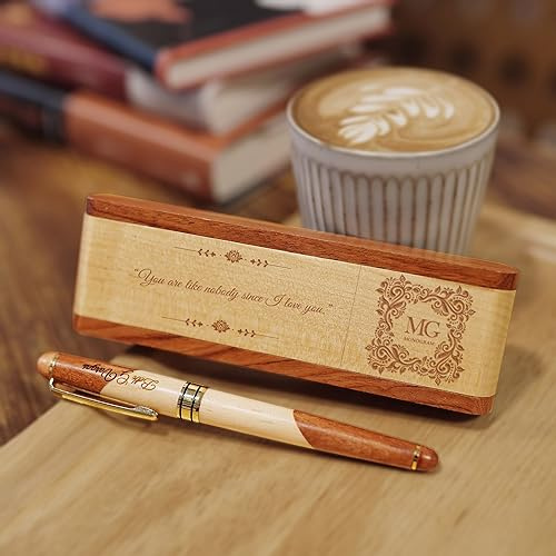 Generisch Kugelschreiber mit Gravur in Personalisierter Geschenkbox, Schreibset mit Gravur, Holzkugelschreiber personalisiert als Geschenke (Vintage)
