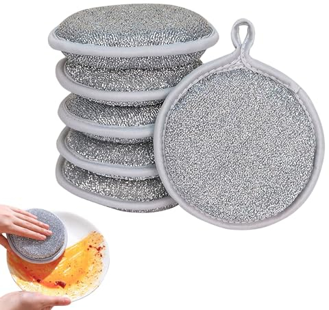 5-Pack Reusable Washing Up Sponge, Metallic Foil Side，Microfiber, Non-Scratch, Dual-Sided Kitchen and Bathroom cleaning products, 12cm Eco-Friendly, Long-Lasting Dish and Multi-surface Pads Cleaners