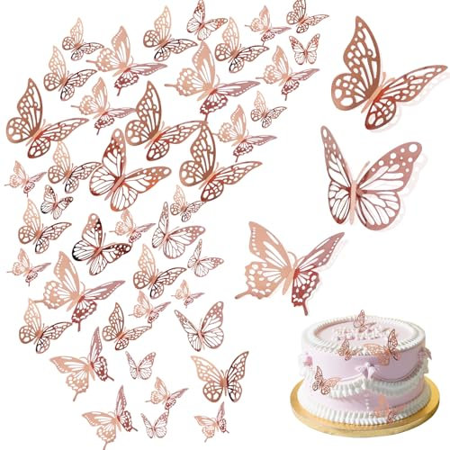 RAFIYU 72 Pièces Papillons Décoratifs, 3D Papillon Decoration, Stickers Papillon Réalistes de 3 Motifs Différents, Deco Chambre Fille, pour Decoration Gateau Anniversaire Muraux Fête Maison Mariage