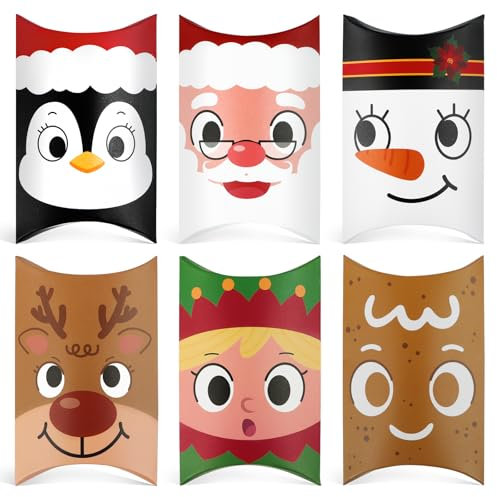 24 Stück 6 Motiv Weihnachten Geschenkbox Klein, Elch Weihnachtself Lebkuchenmann Pinguin Weihnachtsmann Schneemann Schachtel Papier Faltschachtel Geschenkschachtel Geschenk Dekoration