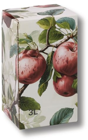 AGRI plus Scatola di cartone per sacchetti, 3 litri, 10 pezzi, senza sacchetto, scatola di cartone di alta qualità con motivo mele rosse, fino a 40 riutilizzabili, per succo di mela, succo e vino