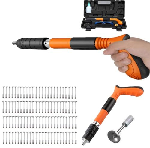 Manual Mini Nail Gun Kit, 4 Gears Adjustable Wall Fastening Tool, Air Nailer for Ceiling, Low Noise Wire Hider (1 Cordless Gun + 100 Nails)
