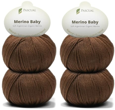PASCUALI Merino Baby|Strickwolle aus 100% Schurwolle aus Merino, Merinowolle zum Stricken und Häkeln, SET: 4 Knäuel - 200 g, Farbe: Haselnuss 324