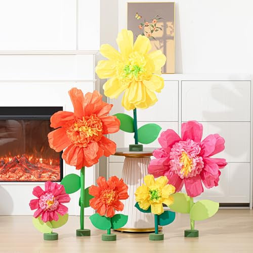 Dunzoom 49-teiliges 61 cm großes Seidenpapier-Blumen-Set, inklusive riesigen Papierblumen, Konstruktionspapier und Blumenschaum, handgefertigtes 3D-Papierhandwerk für mexikanische Party, Hochzeit,