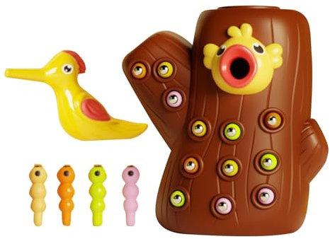 Jvjggag Feeder Toy, Learning Toy, Sensory Toddler Toy, Woodpecker Feeding Toy, Woodpecker Worm Feeding Toy for Kids Fine Motor Development Sensory Learning Toy for Kids, 5.91x5.12x3.15in