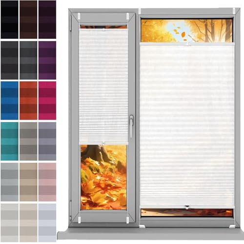 Plisseerollo Fensterrollo Faltrollo Jalousie 40 x 120 cm, Sonnenschutz Easyfix Lichtdurchlässig, Plissee Rollo Jalousie Klemmfix, Fenster Plissee Ohne Bohren, für Fenster & Tür, Weiß