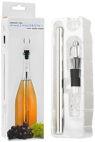 refroidisseur de vin - refroidisseur de vin rouge pour bouteille, tige de refroidissement pour bouteille de vin en acier inoxydable avec bouchon et verseur, fantastique présent baguette de